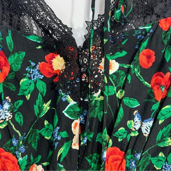 NWT Anthropologie Lacy V-Neck Mini Dress in Black Floral Motif Women’s Size 14 - Picture 13 of 16